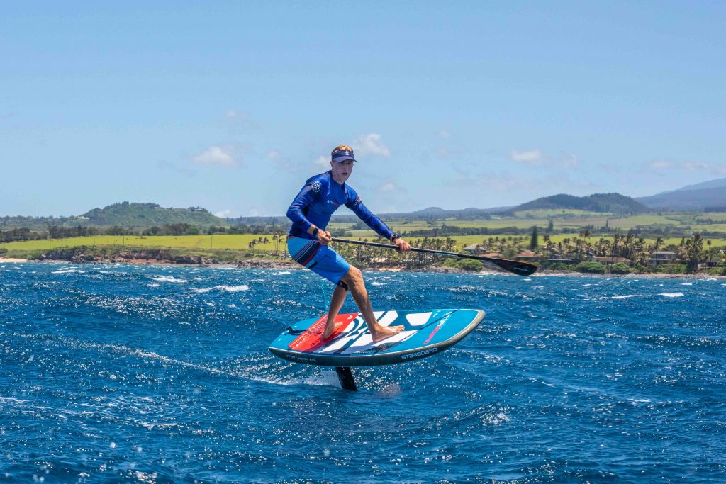 Connor Baxter Downwind with a foil on Maui ©Starboard:Abraham